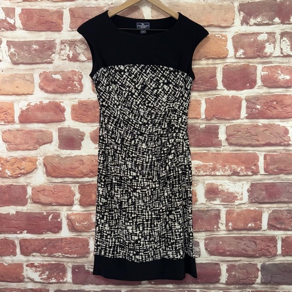 American Living Women's Dress 6 Black White Abstract Stretchy Casual Career - Picture 1 of 8